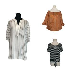 Spring Summer Lightweight Casual Tops Bundle – 3-Piece Striped Set size Large